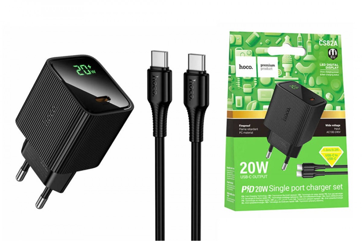 Сетевое зарядное устройство USB-C HOCO CS82A Excellent single port PD20W charger with digital display set (черное)