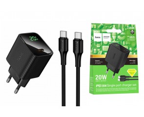 Сетевое зарядное устройство USB-C HOCO CS82A Excellent single port PD20W charger with digital display set (черное)