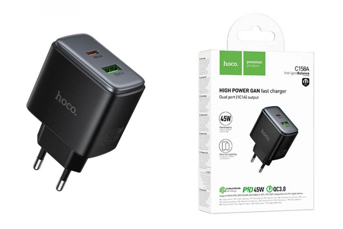 Сетевое зарядное устройство USB + USB-C HOCO C158A Upgrade PD45W charger (черное)