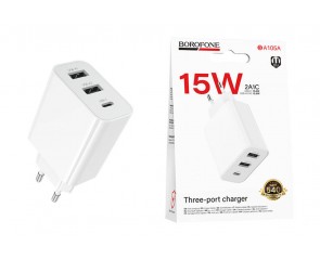 Сетевое зарядное устройство 2USB + USB-C BOROFONE BA105A Stellar three-port charger (белый)