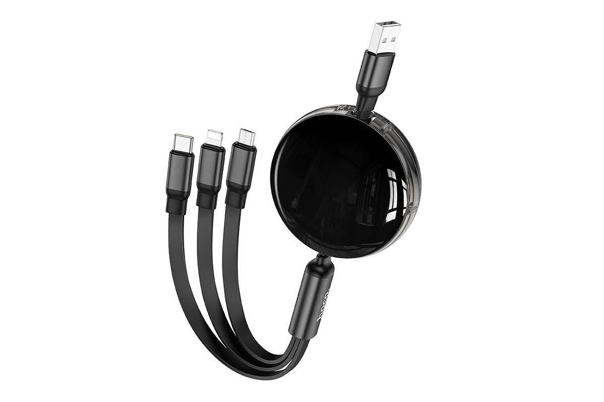 Кабель USB 3 в 1 HOCO X78 lightning/Micro/Type-C (черный) 1м рулетка