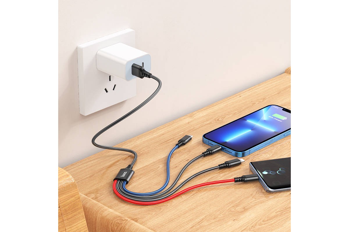 Кабель USB 4 в 1 HOCO X76 lightning/Lightning/Micro/Type-C (черный) 1м