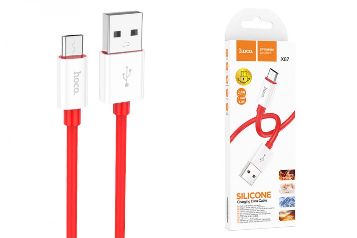 Кабель USB - MicroUSB HOCO X87 (красный) 1м силиконовый