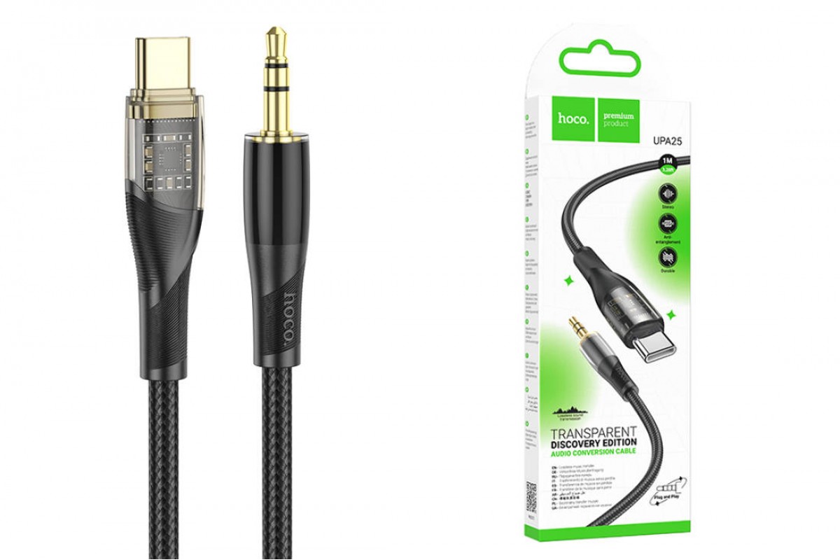 Кабель аудио HOCO UPA25  (штекер Type-C - вход AUX 3.5 mm) 1м черный