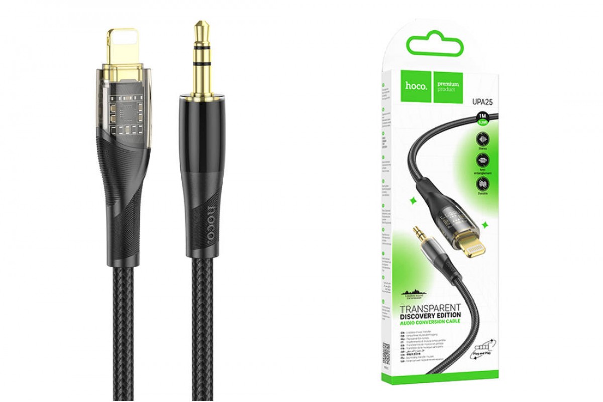 Кабель аудио HOCO UPA25 (штекер Lightning - вход AUX 3.5 mm) (черный) 1м