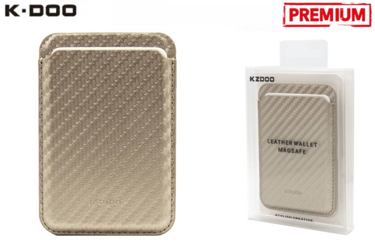 Кармашек визитница на телефона магнитный для MagSafe KZDOO leather wallet Carbon (Gold)