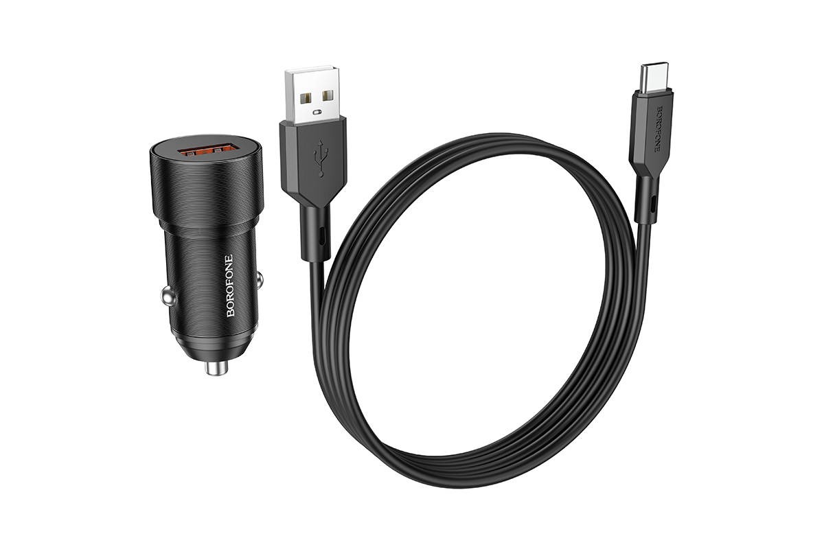 Автомобильное зарядное устройство АЗУ USB + кабель Type-C Borofone BZ19A QC3.0 черный
