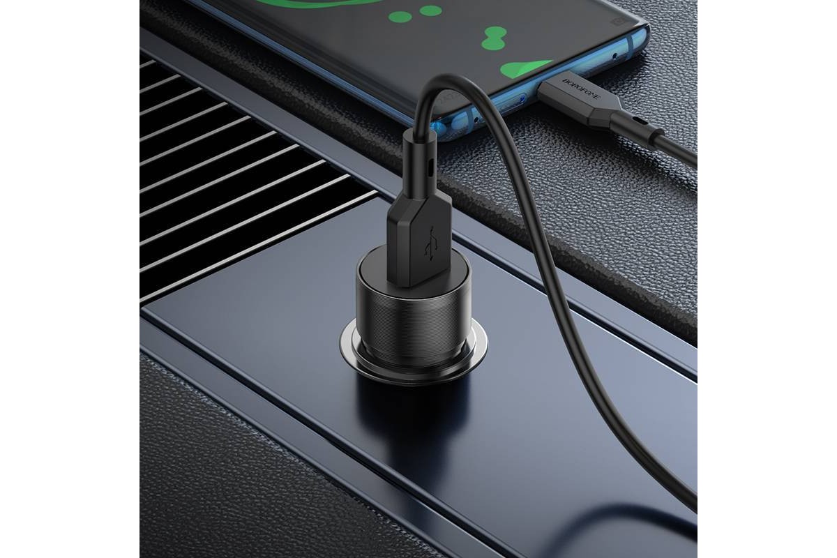 Автомобильное зарядное устройство АЗУ USB + кабель Type-C Borofone BZ19A QC3.0 черный