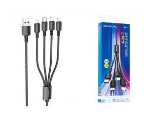 Кабель USB 4 в 1 BOROFONE BX72 Type-C/Lightning/Lightning/Micro 2.4A (черный) 1м