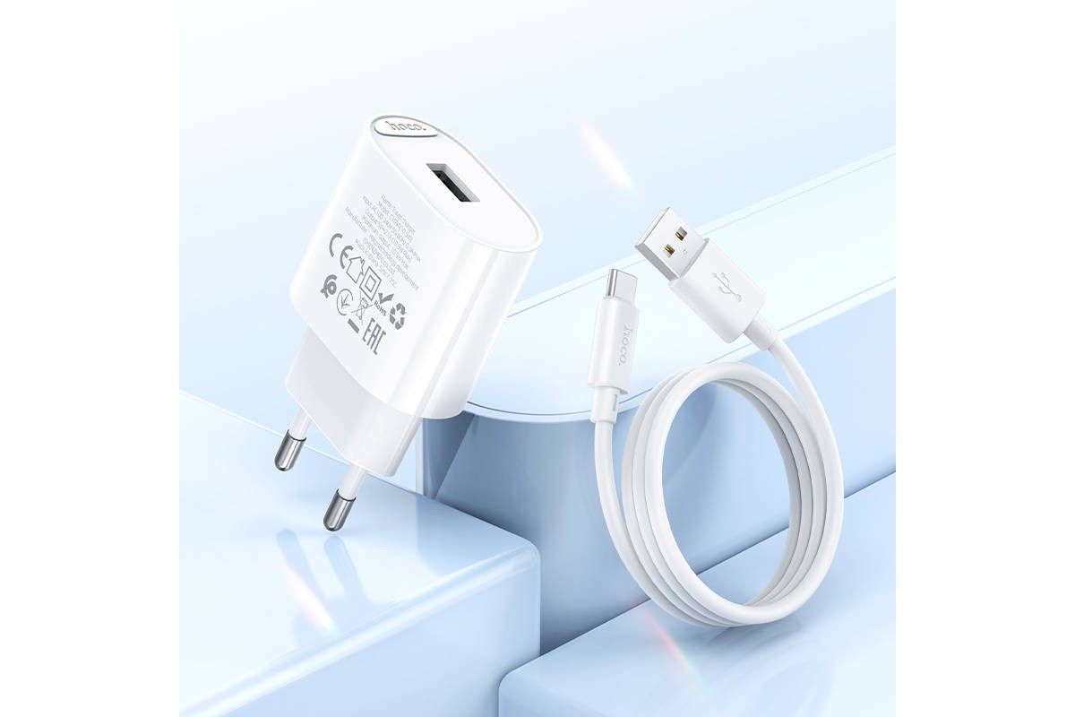 Сетевое зарядное устройство USB + кабель Type-C HOCO C109A Fighter (10.5W)  белый