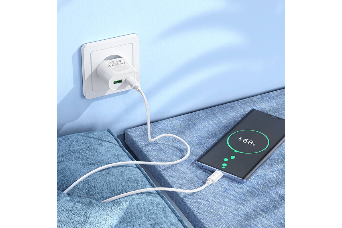 Сетевое зарядное устройство USB + USB-C HOCO C109A (PD20W+QC3.0) Fighter PD20W+QC3.0 (белый) Сетевое зарядное устройство USB + USB-C HOCO C109A (PD20W+QC3.0) Fighter PD20W+QC3.0 (белый)