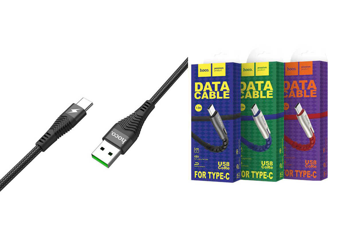 Кабель USB HOCO U58 Core charging data cable for Type-C (черный) 1 метр