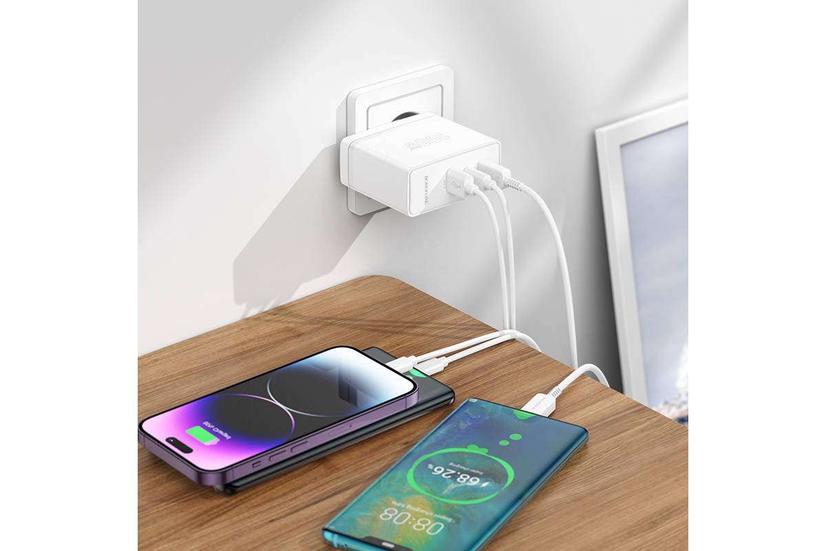 Сетевое зарядное устройство USB+2USB-C + кабель Type-C-Type-C BOROFONE BN11 Imperial PD100W + QC3.0 (белый)
