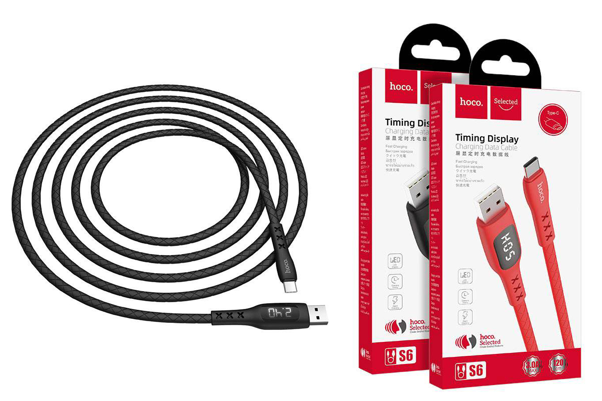 Кабель USB HOCO S6 Sentinel charging data cable with timing display for Type-C (черный) 1 метр