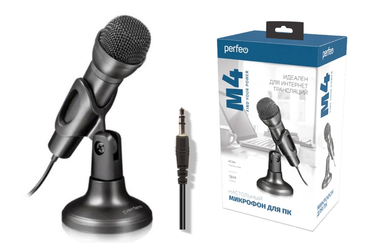 Perfeo микрофон компьютерный M-4 черный (кабель 1,8 м, разъём 3,5 мм)