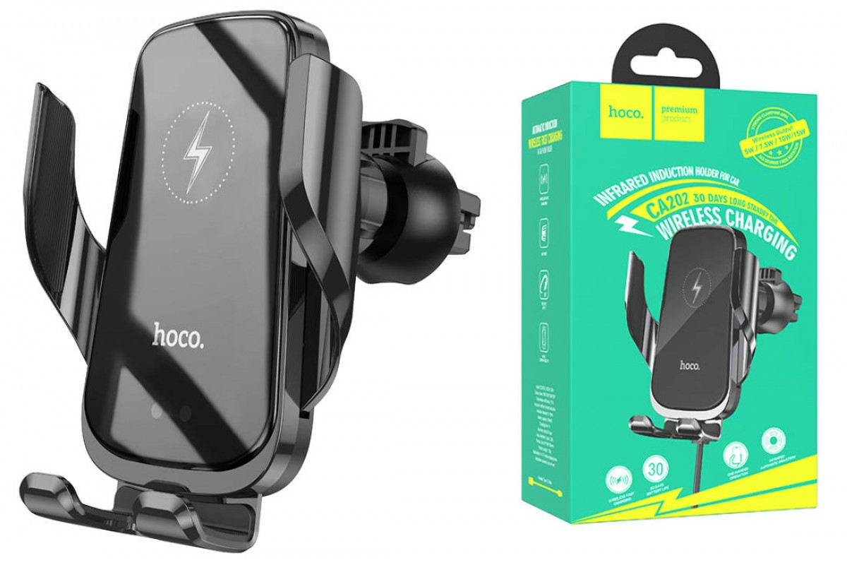 Держатель автомобильный для телефона HOCO CA202 car holder черный (с беспроводной зарядкой)
