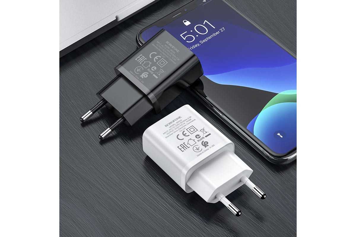 Сетевое зарядное устройство USB 2100mAh  BOROFONE BA52A Gamble power single port charger черный