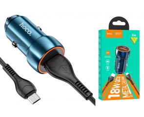 Автомобильное зарядное устройство АЗУ USB + кабель Type-C HOCO Z46 Blue QC3.0 (синий)