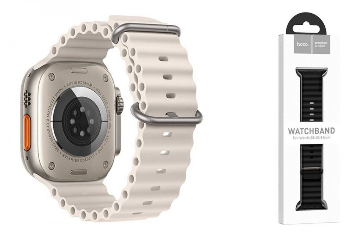 Ремешок для Apple Watch HOCO WA12 Силиконовый ремешок Original series marine с двойной пряжкой (42-49 мм, светло-серый) Ремешок для Apple Watch HOCO WA12 Силиконовый ремешок Original series marine с двойной пряжкой (42-49 мм, светло-серый)