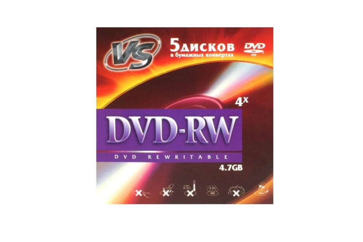 DVD+RW VS 4,7 GB 4x конверт/5 дисков