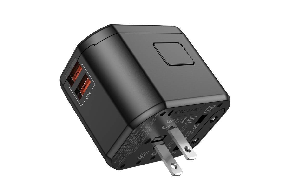 Сетевой адаптер-переходник Hoco AC15 Walker three-port PD20W(1C2A) универсальный зарядный конвертер (EU) Black (черный)