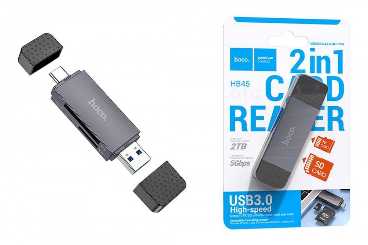 Картридер HOCO HB45 Spirit 2-in-1 USB/Type-C 3.0 серый