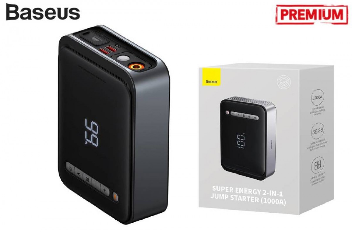 Стартер BASEUS Super Energy 2in1 Car Jump (1000A), 2.4A, 8000 мАч, черный Стартер BASEUS Super Energy 2in1 Car Jump (1000A), 2.4A, 8000 мАч, черный