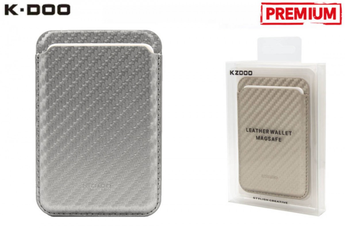 Кармашек визитница на телефона магнитный для MagSafe KZDOO leather wallet Carbon (Silver)