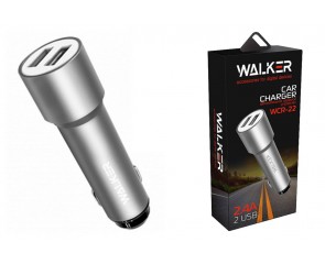 Автомобильное зарядное устройство АЗУ 2USB WALKER WCR-22, 2.4А, 12Вт, удлиненный корпус, серое