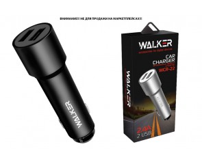 Автомобильное зарядное устройство АЗУ 2USB WALKER WCR-22, 2.4А, 12Вт, удлиненный корпус, черное