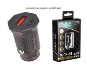 Автомобильное зарядное устройство АЗУ WALKER WCR-61, 3А, 30Вт, Type-Cx1, быстрая зарядка QC 3.0+PD, черное
