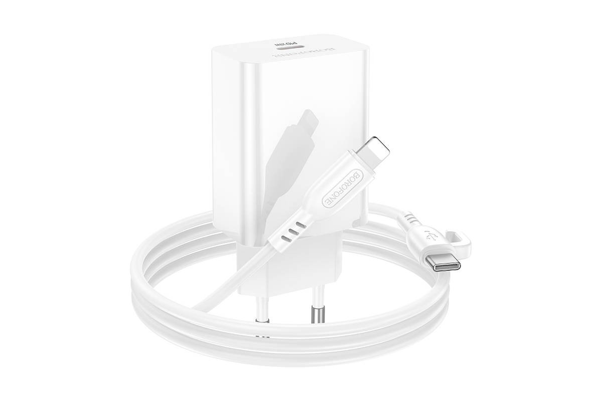 Сетевое зарядное устройство USB-C + кабель Lightning - Type-C BOROFONE BA21A  charger PD20W  (белый)