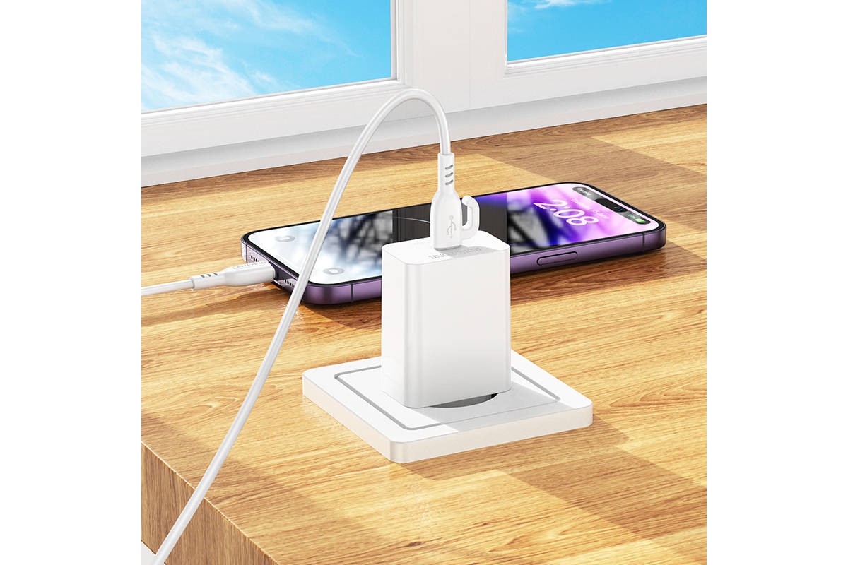 Сетевое зарядное устройство USB-C + кабель Lightning - Type-C BOROFONE BA21A  charger PD20W  (белый)