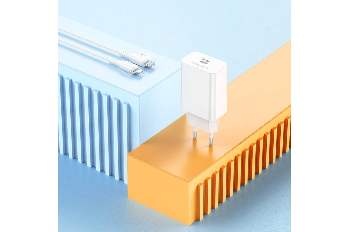 Сетевое зарядное устройство USB-C + кабель Lightning - Type-C BOROFONE BA21A  charger PD20W  (белый)