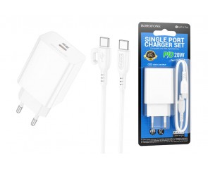 Сетевое зарядное устройство USB-C + кабель Type-C BOROFONE BA21A PD20W (белый)