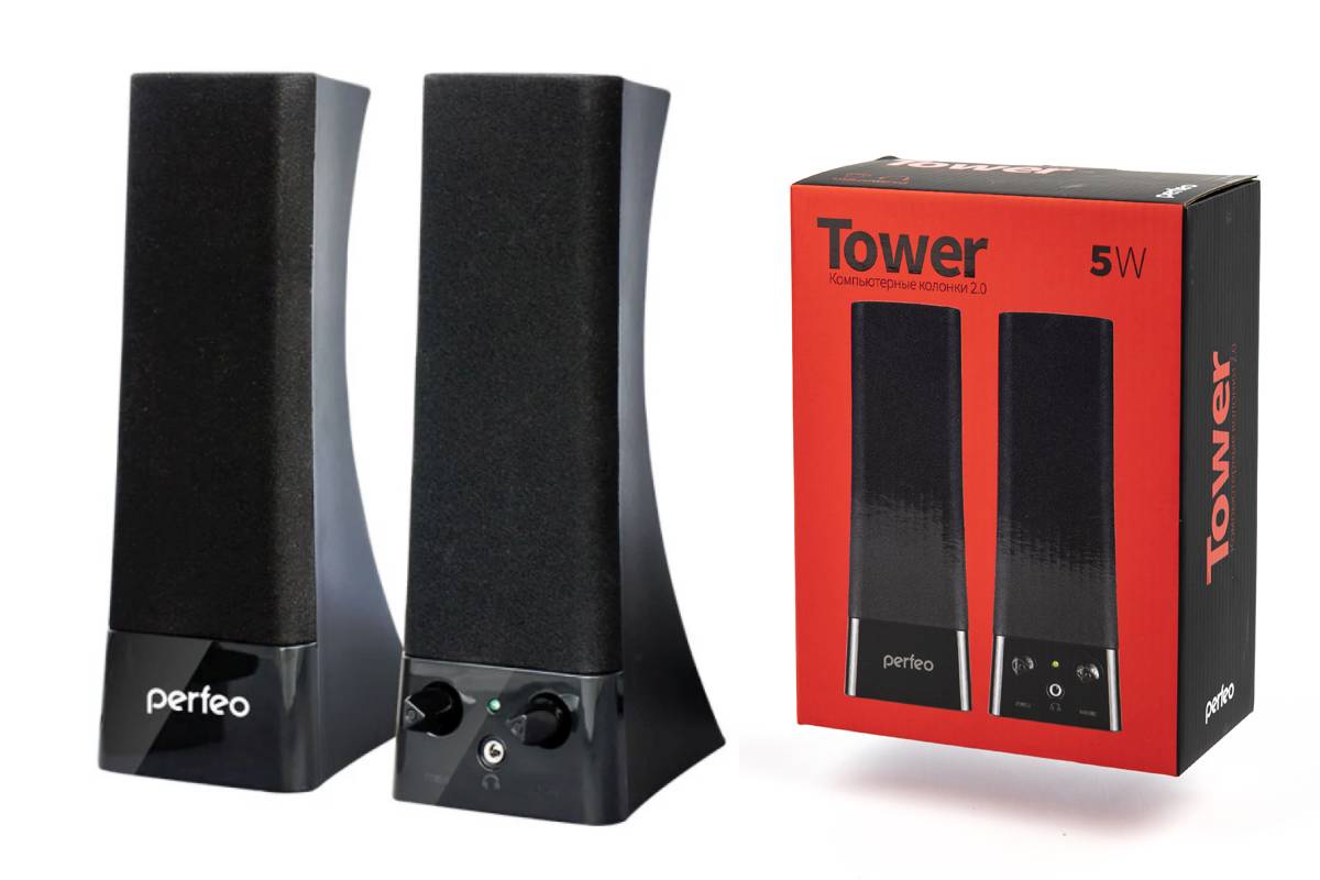 Акустическая система 2.0 Perfeo "TOWER", мощность 2х2,5 Вт (RMS), чёрн, USB