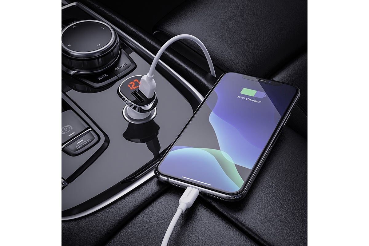 Автомобильное зарядное устройство 2USB 2400 mAh BOROFONE BZ15 dual port + кабель iPhone Lightning белый