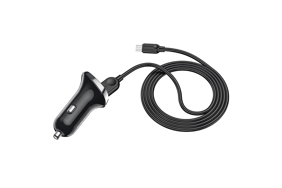 Автомобильное зарядное устройство 2USB 2400 mAh BOROFONE BZ15 double port digital displey + кабель micro USB черный
