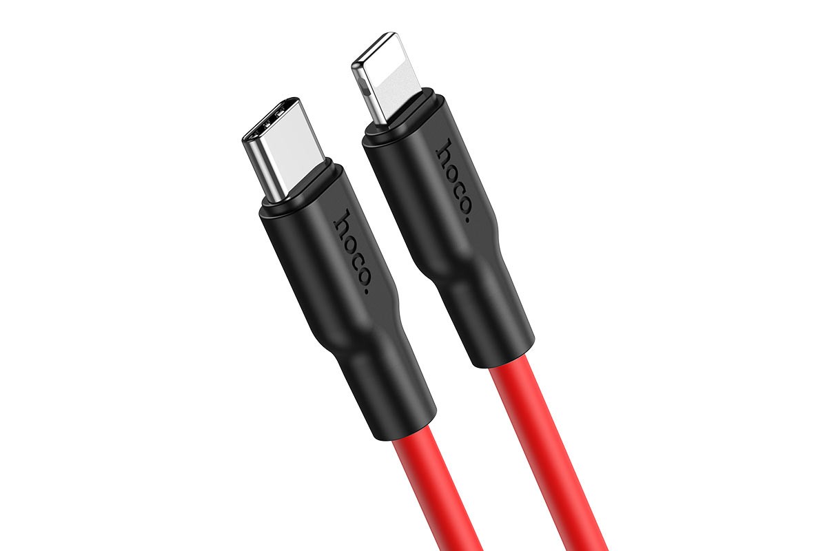 HOCO X21 Plus Silicone PD charging data cable for Type-C to Lightning 1м красный