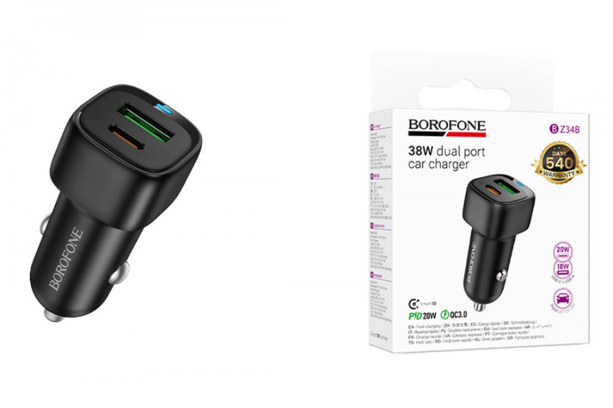 Автомобильное зарядное устройство АЗУ USB + Type-C BOROFONE BZ34B Cloud PD38W (черный)