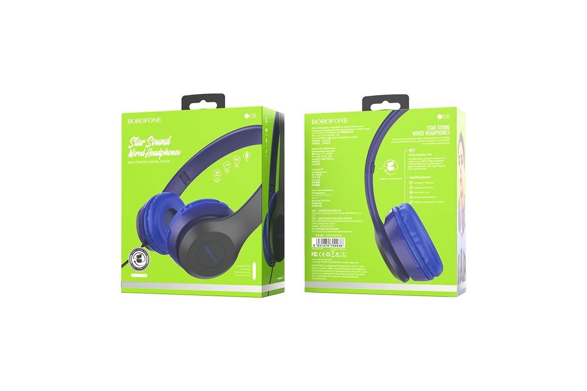 Внешние наушники/гарнитура  BO5 BOROFONE Star sound wired headphones синий