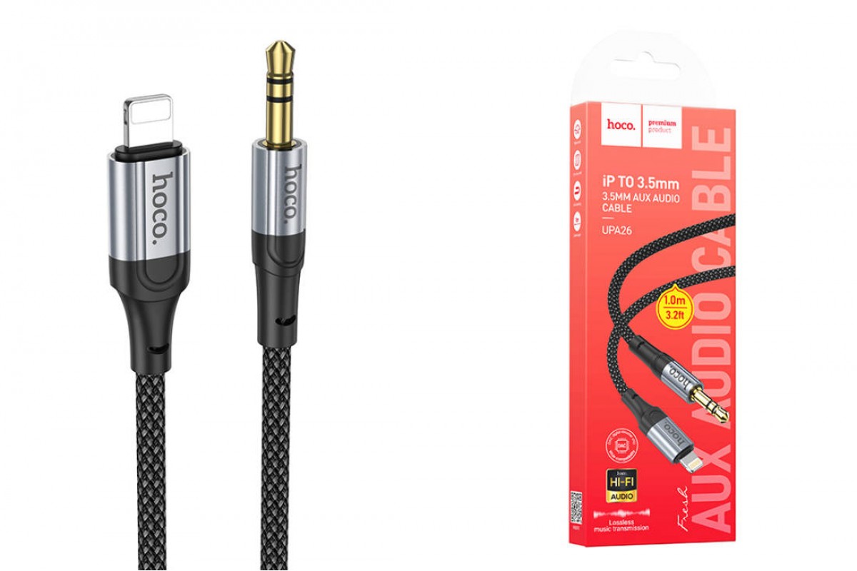 Кабель аудио HOCO UPA26 (штекер Lightning - вход AUX 3.5 mm) (черный) 1м