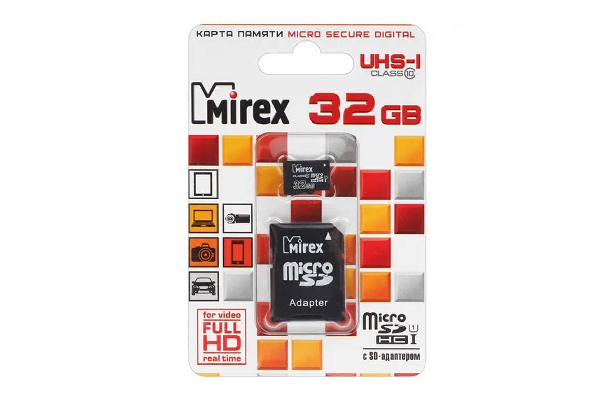Карта памяти microSDHC MIREX 32 GB UHS-I (class 10) с адаптером (13613-ADSUHS32)