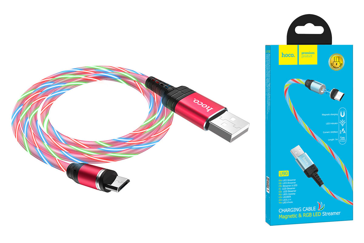 Кабель USB micro USB HOCO U90 Ingenious streamer charging cable for Micro (красный) 1 метр