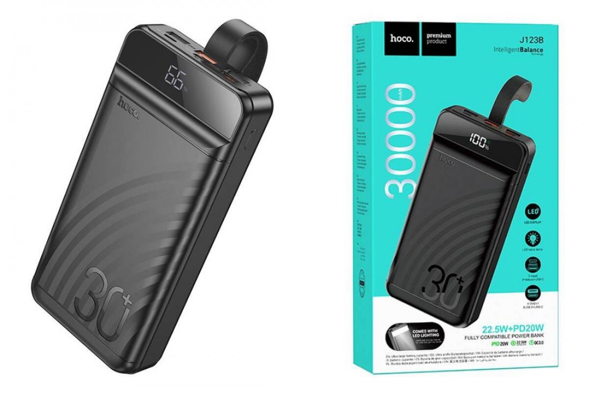Универсальный дополнительный аккумулятор Power Bank HOCO J123B Element 22.5W+PD20W fully compatible (30000 mAh) (черный)