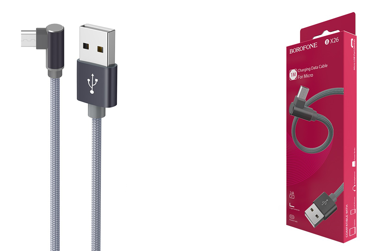 Кабель USB micro USB BOROFONE BX26 Express charging data cable (серый) 1 метр