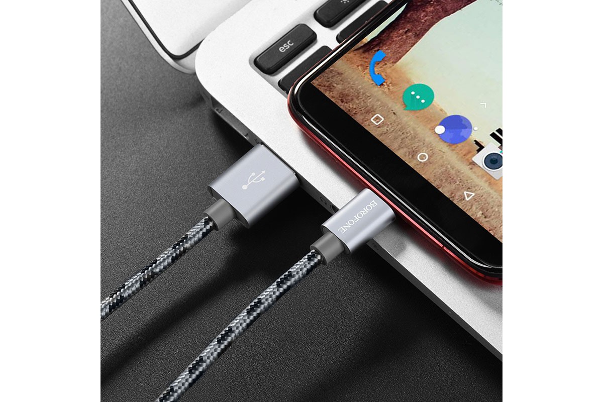Кабель USB BOROFONE BX24 Ring current charging data cable for Type-C (серый) 1 метр