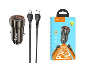 Автомобильное зарядное устройство АЗУ USB + Type-C + кабель Lightning HOCO Z46A Blue whale PD20W+QC3.0 (серый)