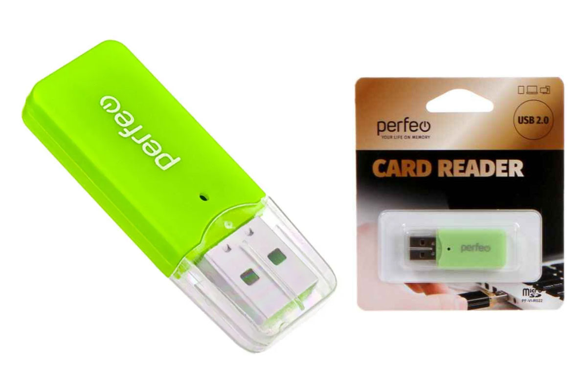 Perfeo Card Reader Micro SD, (PF-VI-R022 Green) зелёный
