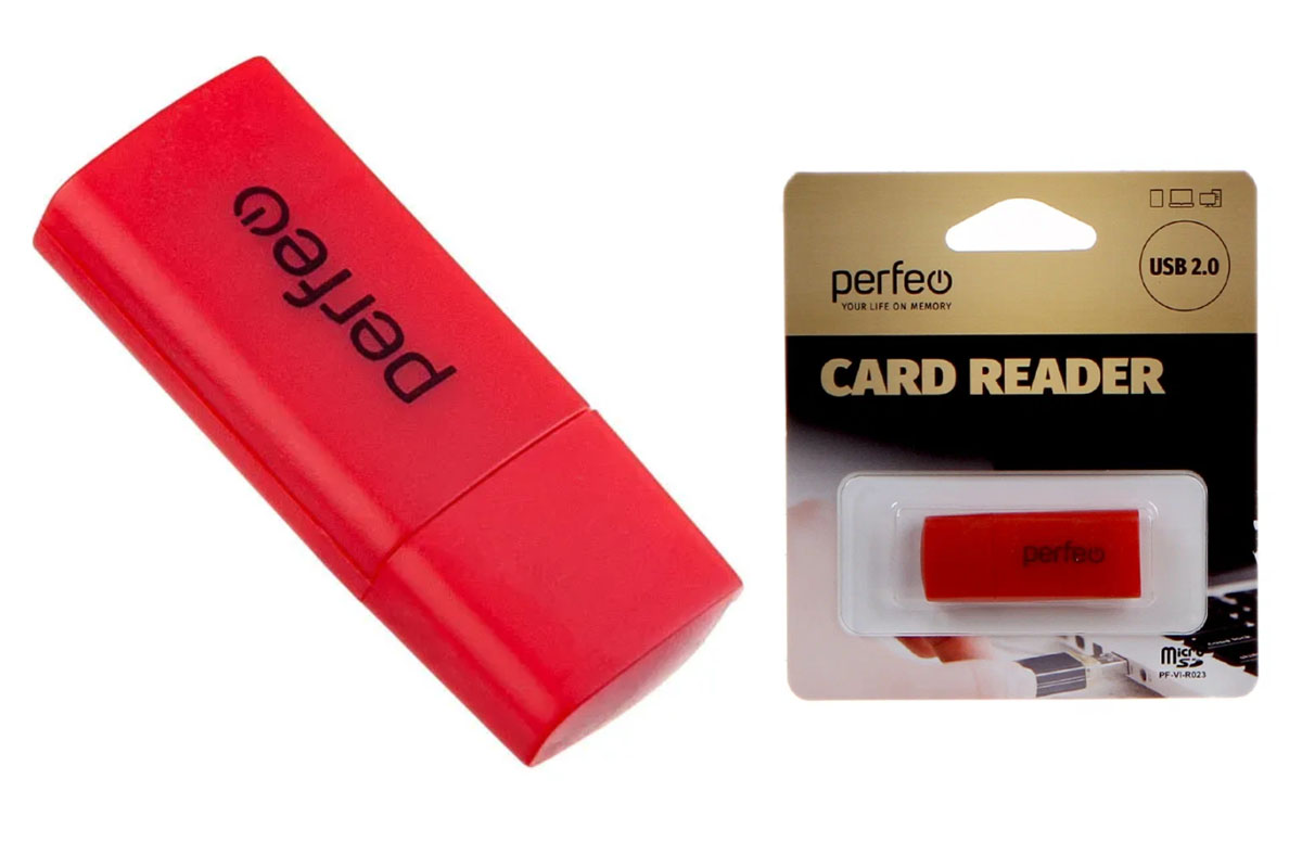 Perfeo Card Reader Micro SD, (PF-VI-R023 Red) красный